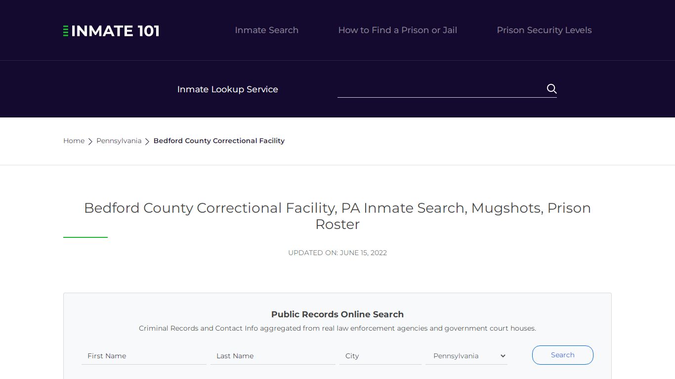 Bedford County Correctional Facility, PA Inmate Search ...